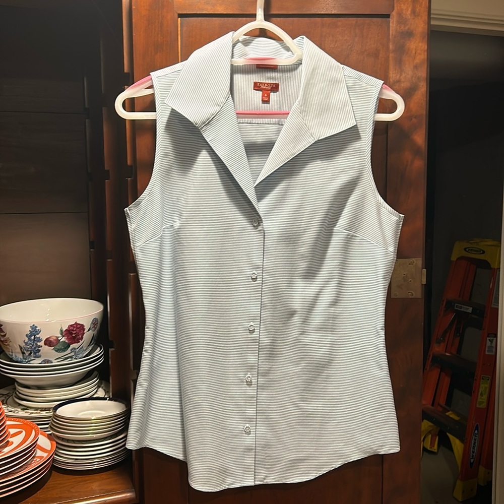 Talbots Sleeveless Striped Button Down Blouse.